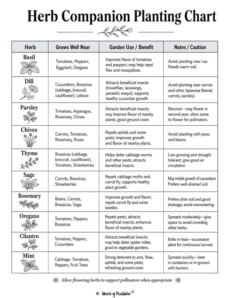 Herb Companion Planting Chart
