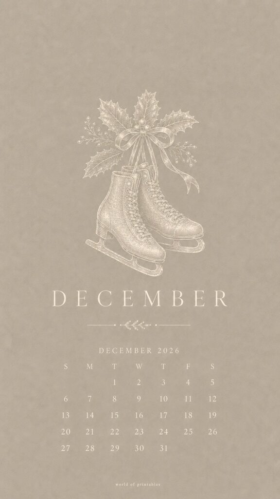 Ice Skates December Calendar Wallpaper 2026