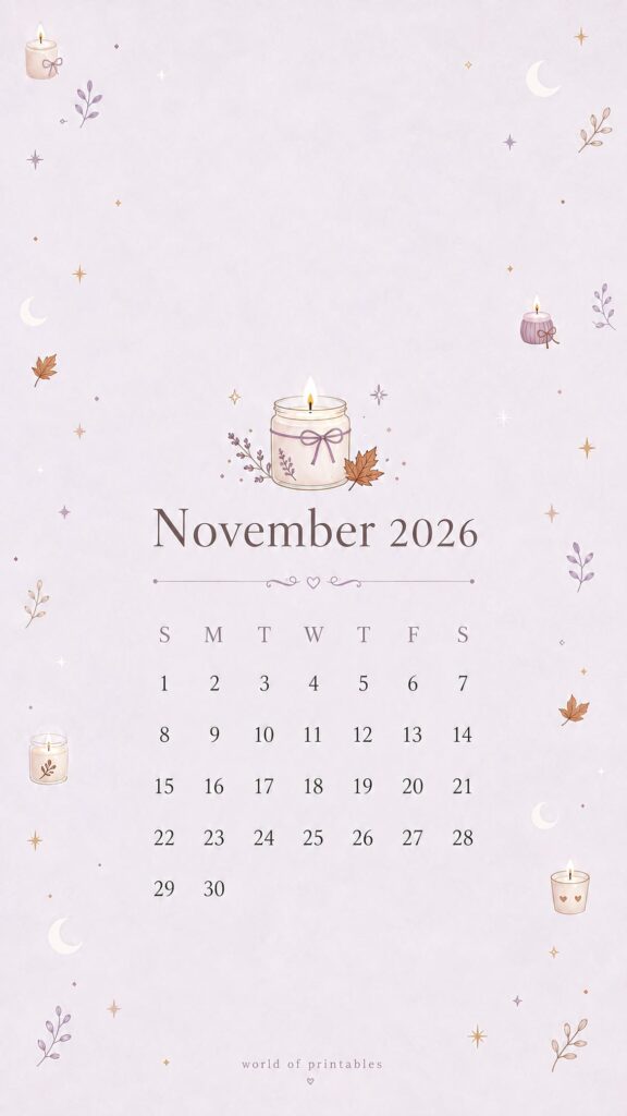 Lavender Candle November 2026 Phone Wallpaper