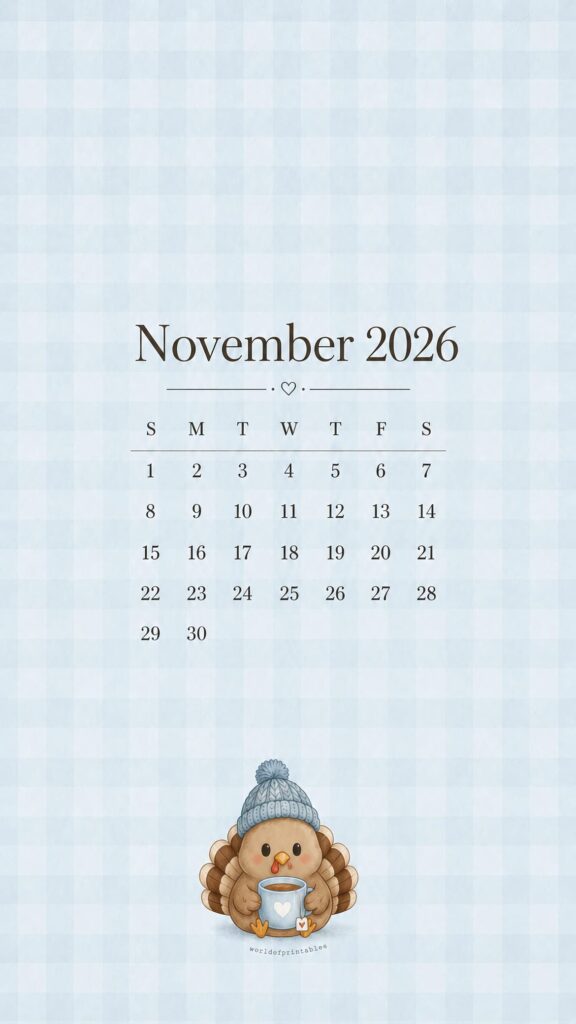 Little Turkey November Calendar Wallpaper 2026