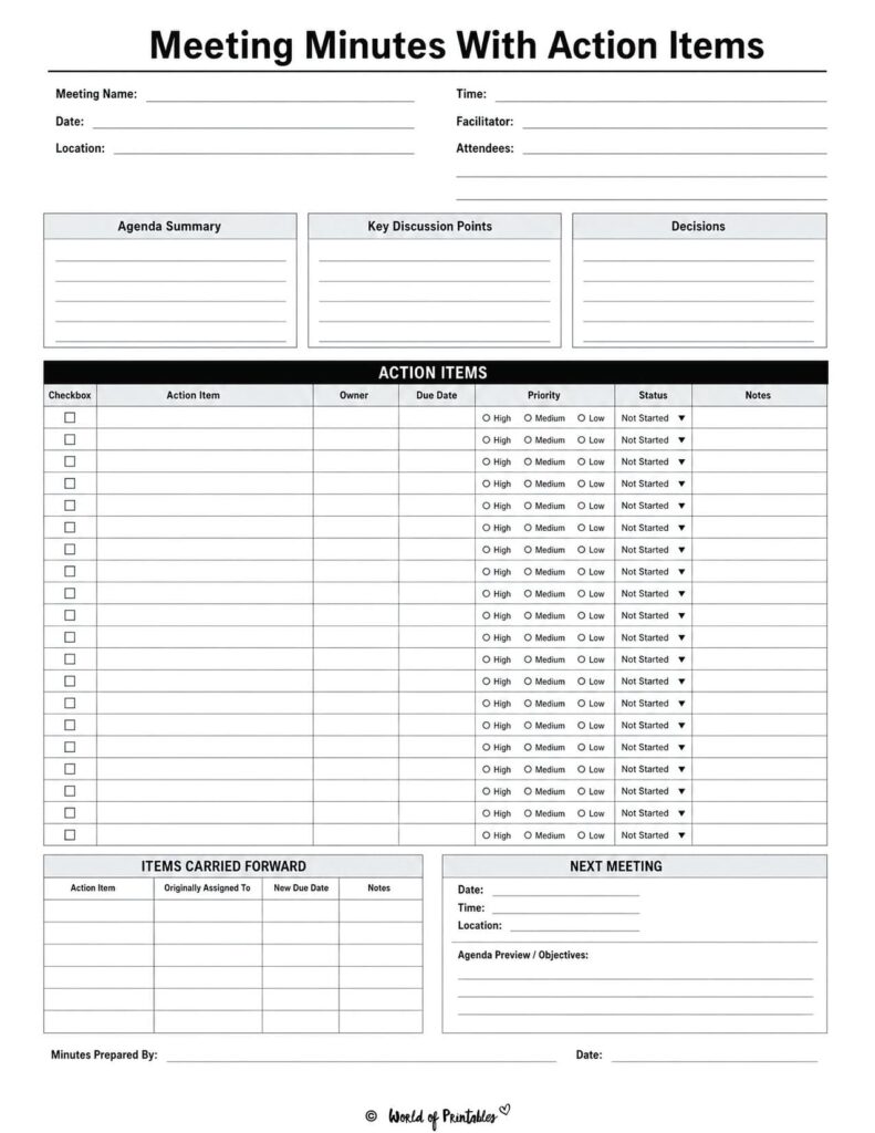 Meeting Minutes Template with Action Items