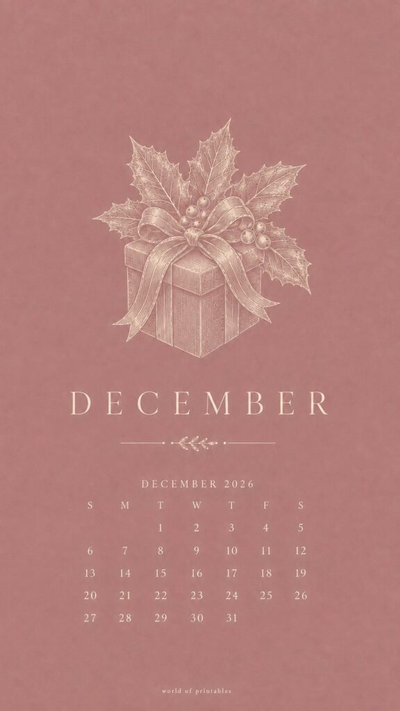 Minimalist Christmas Gift December 2026 Lock Screen Calendar