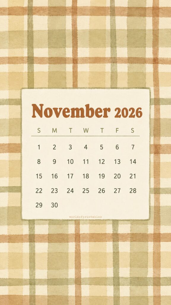 Minimalist Pattern November 2026 Calendar Wallpaper