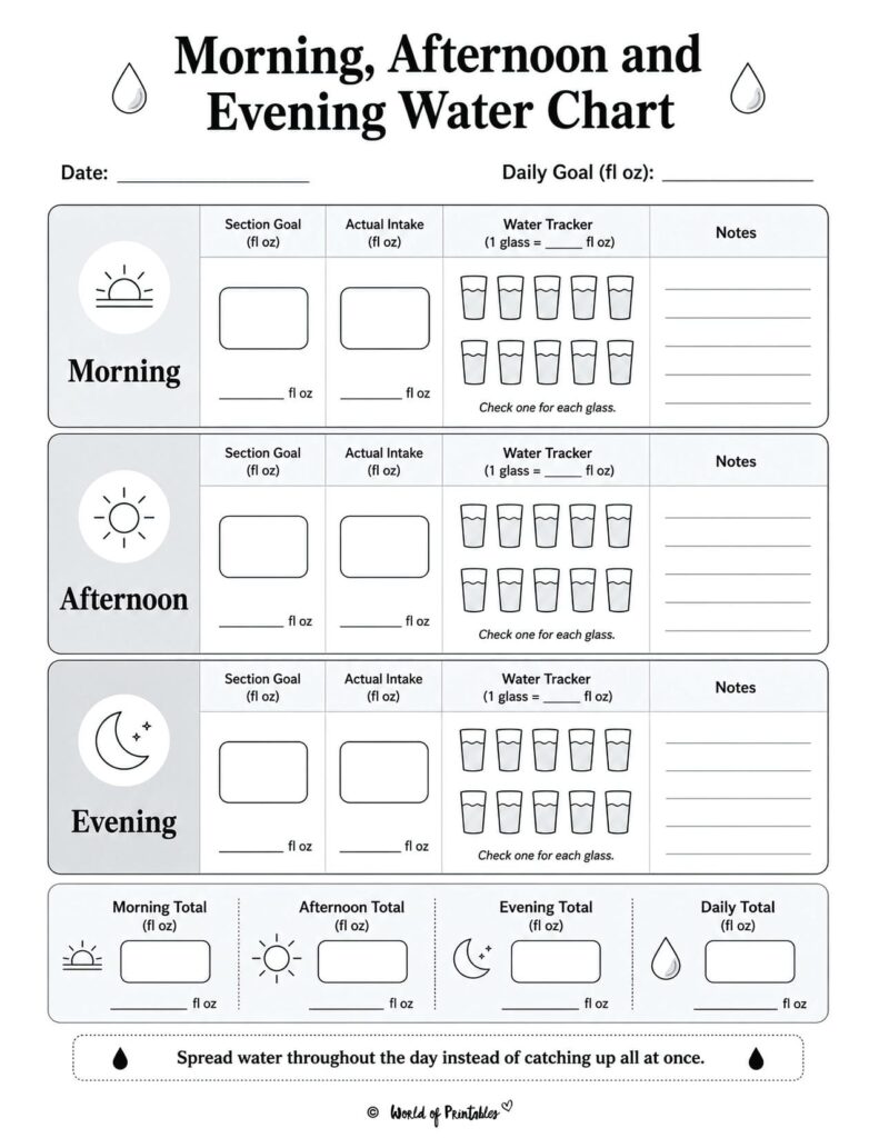 Morning Afternoon Evening Water Chart