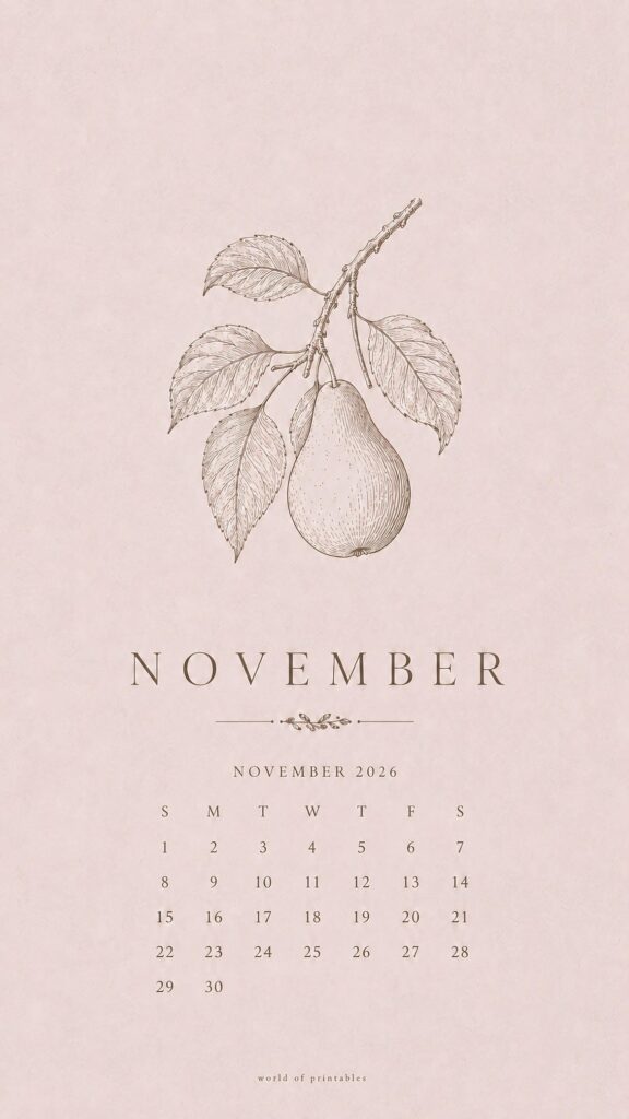 Pear November Calendar Wallpaper 2026