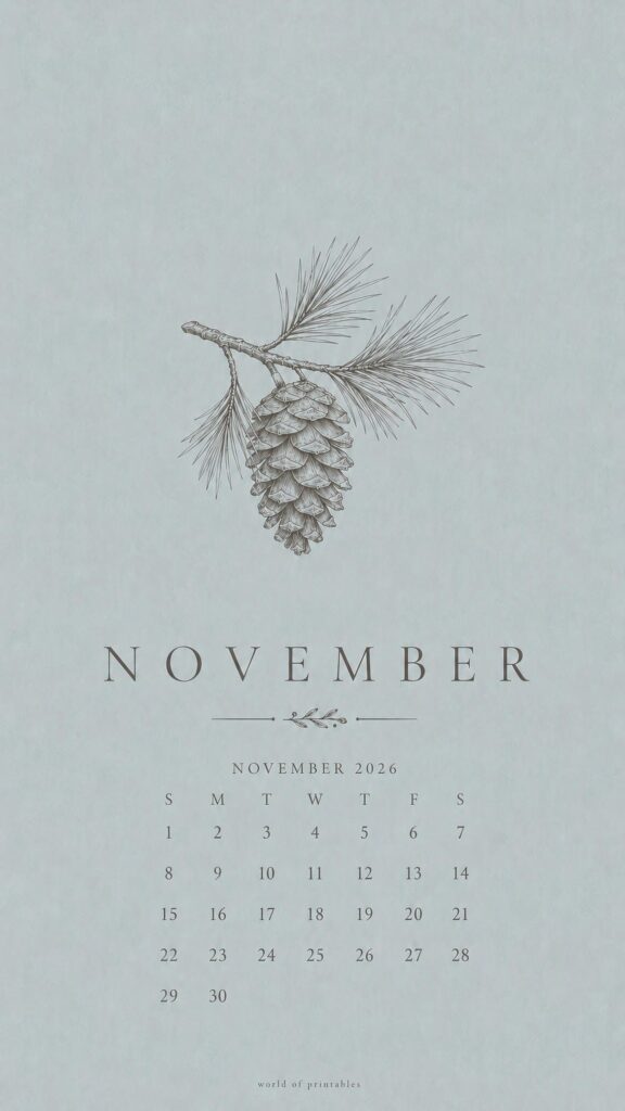 Pine Cone November 2026 Phone Wallpaper