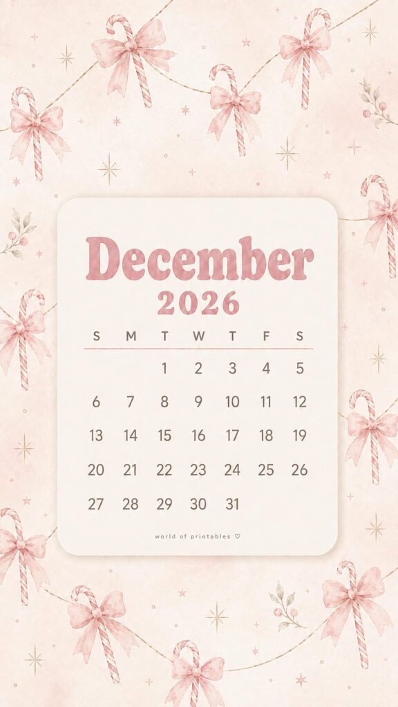 Pink Candy Cane December 2026 Phone Wallpaper
