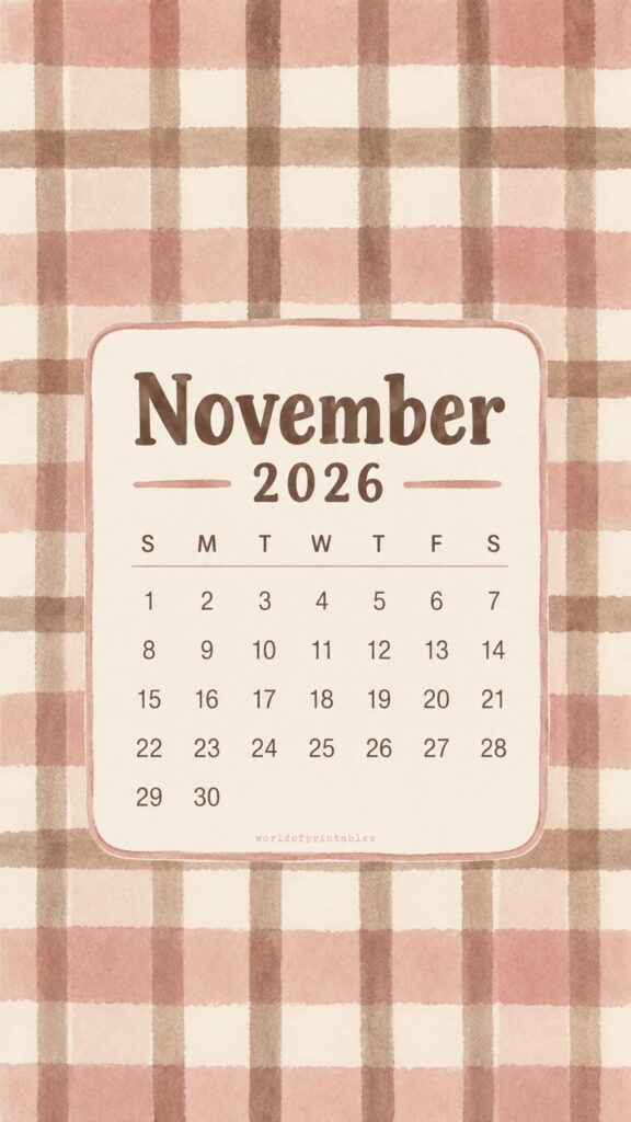 Pink Gingham November 2026 Phone Wallpaper