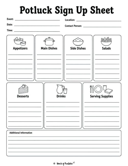 Potluck Sign Up Sheet