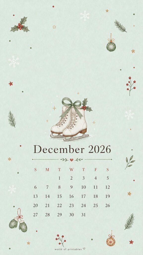 Pretty Ice Skates December 2026 Phone Wallpaper