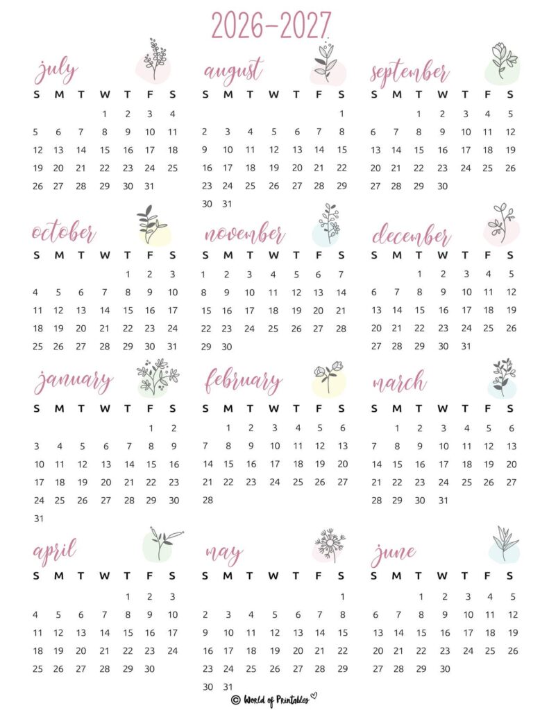 Printable 2026 2027 Calendar School