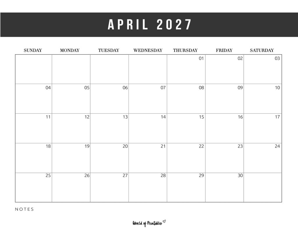 Printable April 2027 Calendar Design 10