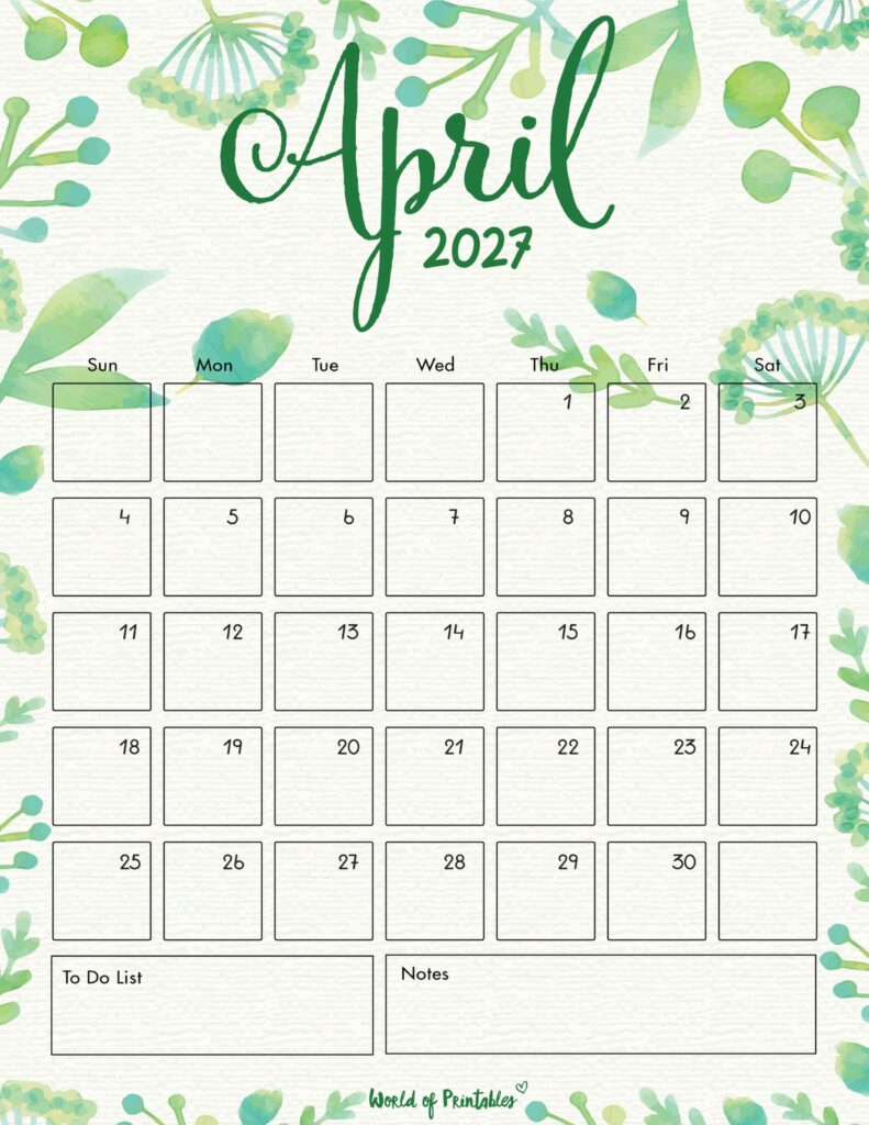 Printable April 2027 Calendar Design 100