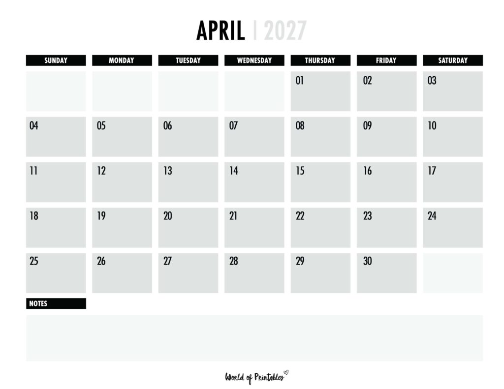 Printable April 2027 Calendar Design 102