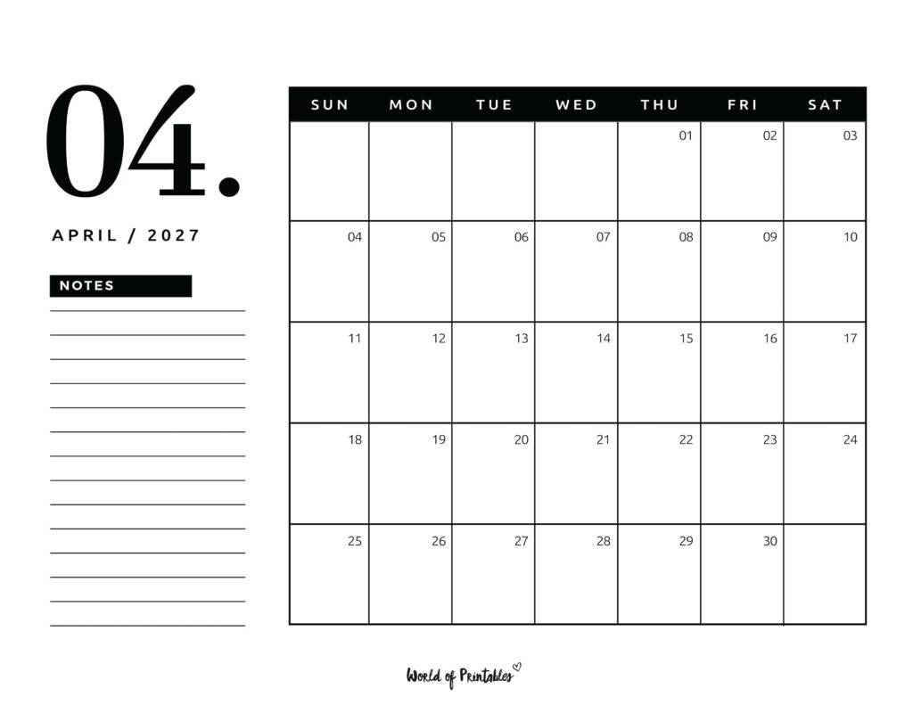 Printable April 2027 Calendar Design 105