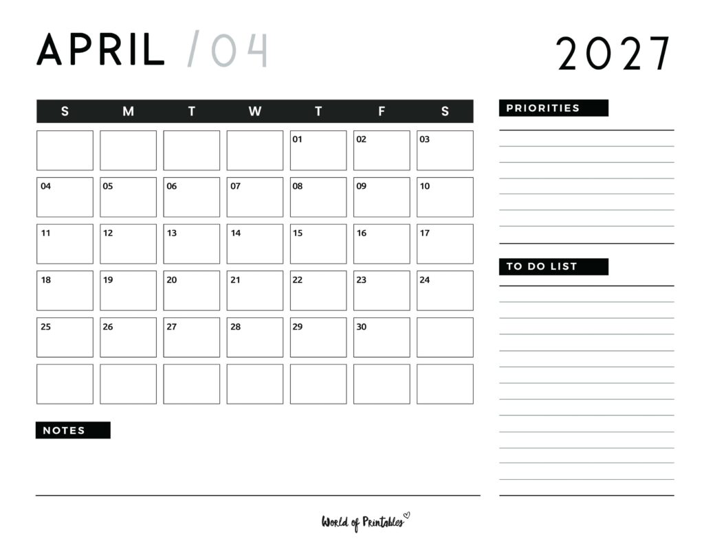 Printable April 2027 Calendar Design 107