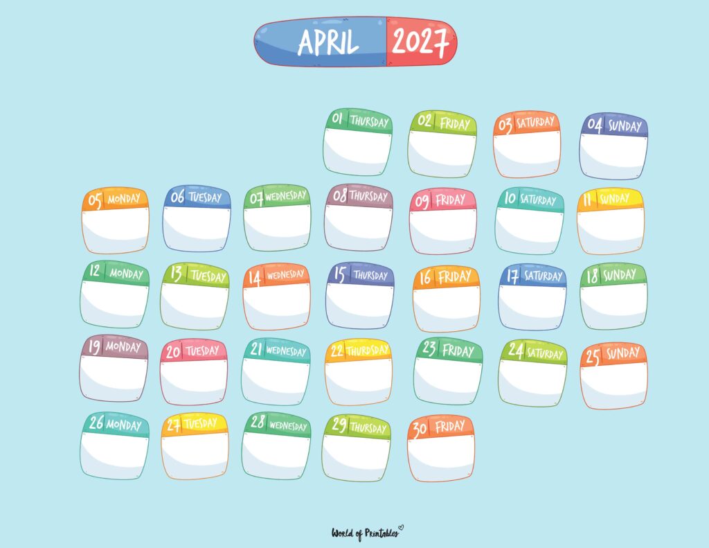 Printable April 2027 Calendar Design 109