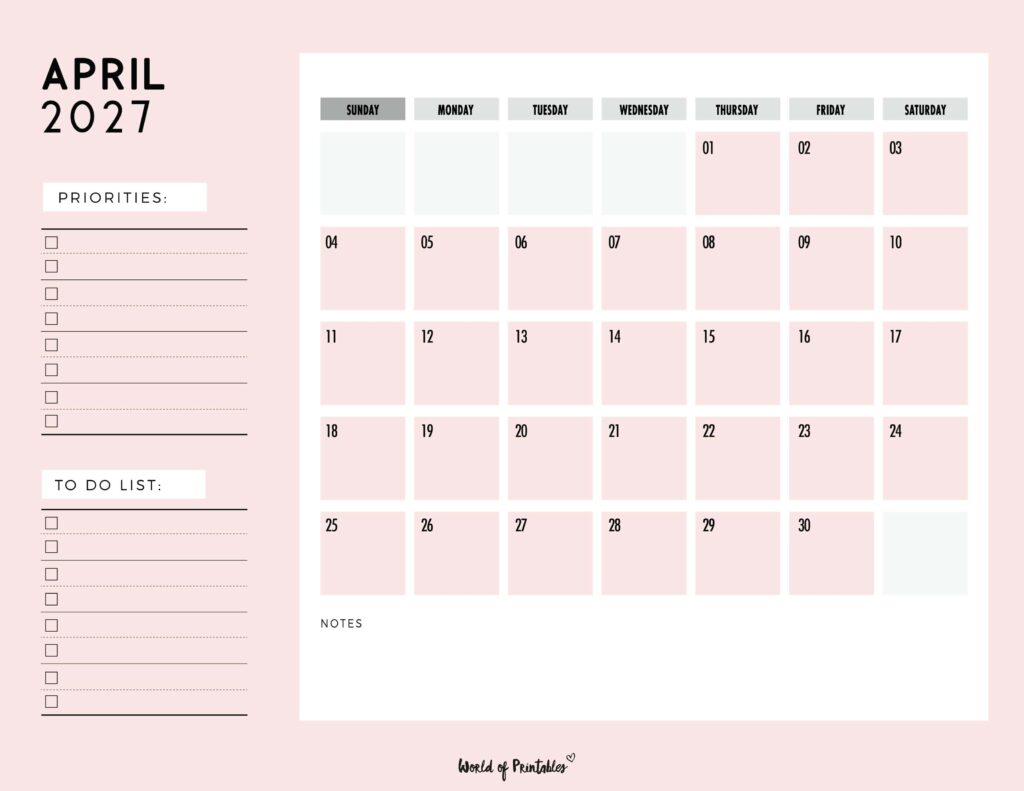Printable April 2027 Calendar Design 111