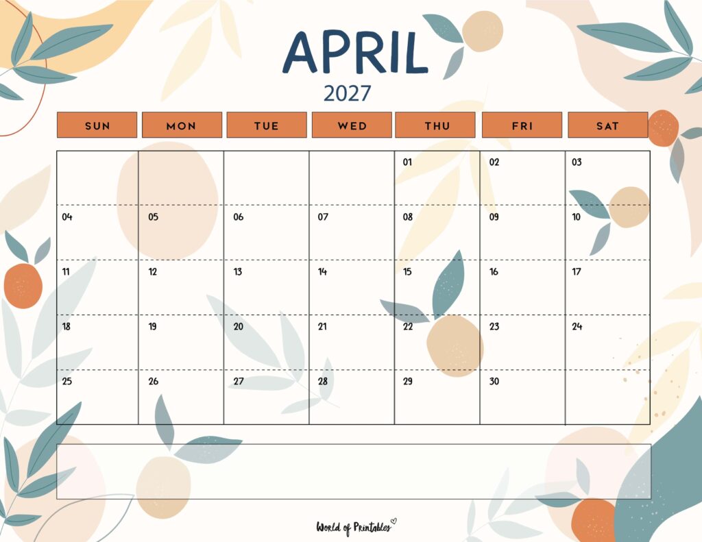 Printable April 2027 Calendar Design 114