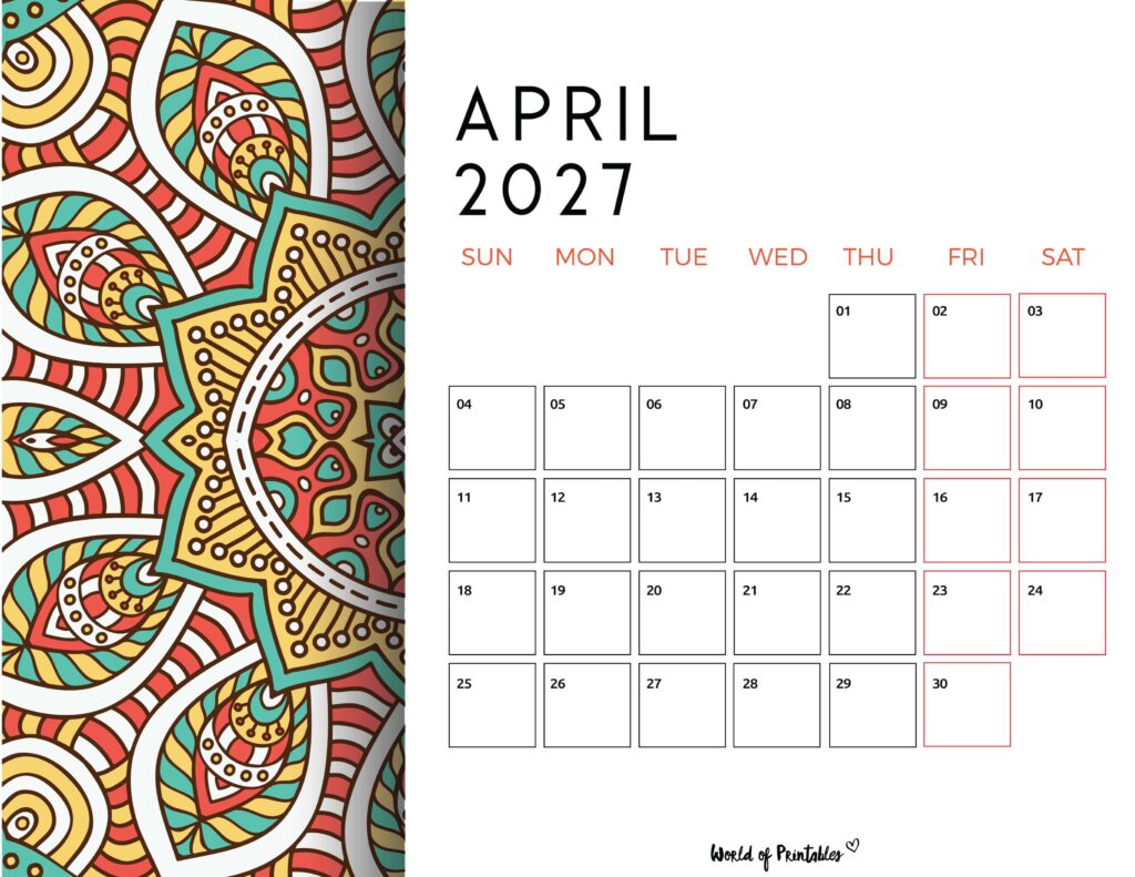 Printable April 2027 Calendar Design 116