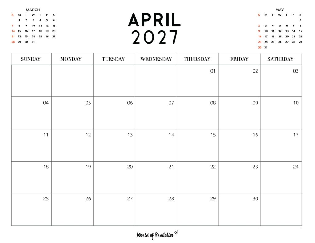 Printable April 2027 Calendar Design 117