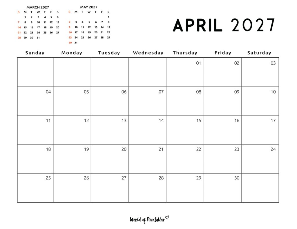 Printable April 2027 Calendar Design 118