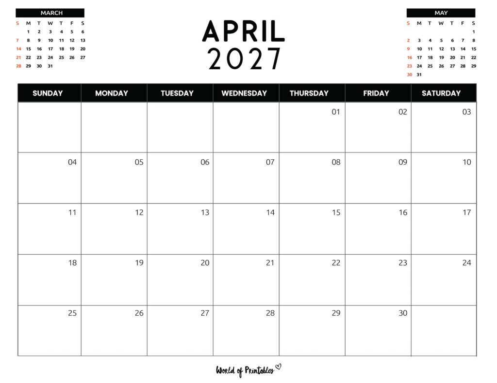 Printable April 2027 Calendar Design 120
