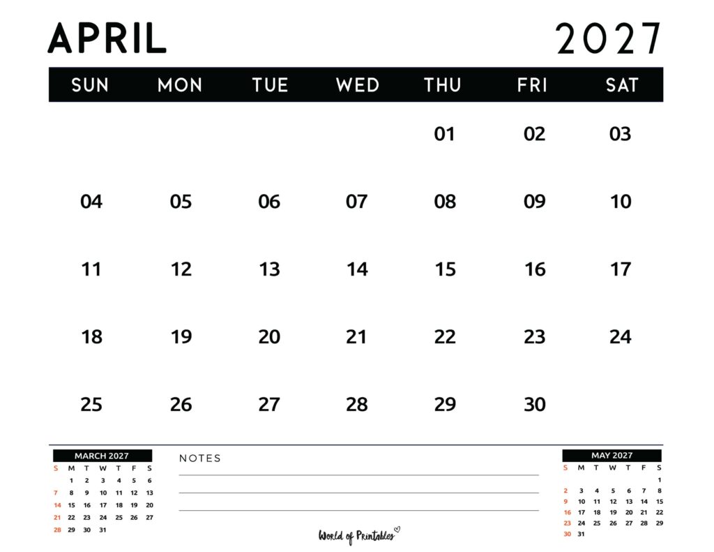Printable April 2027 Calendar Design 121