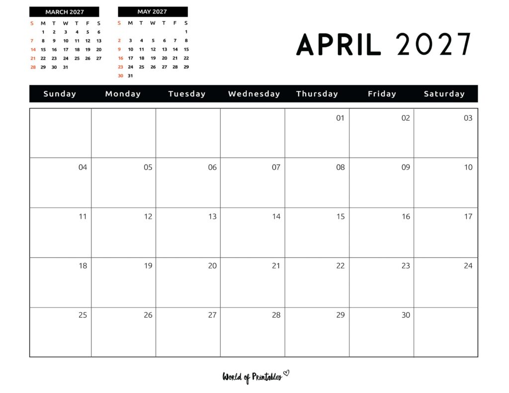 Printable April 2027 Calendar Design 122