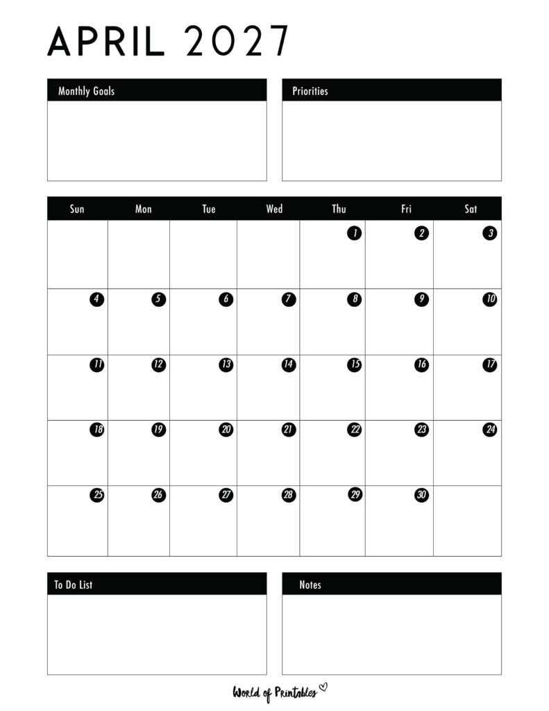 Printable April 2027 Calendar Design 124