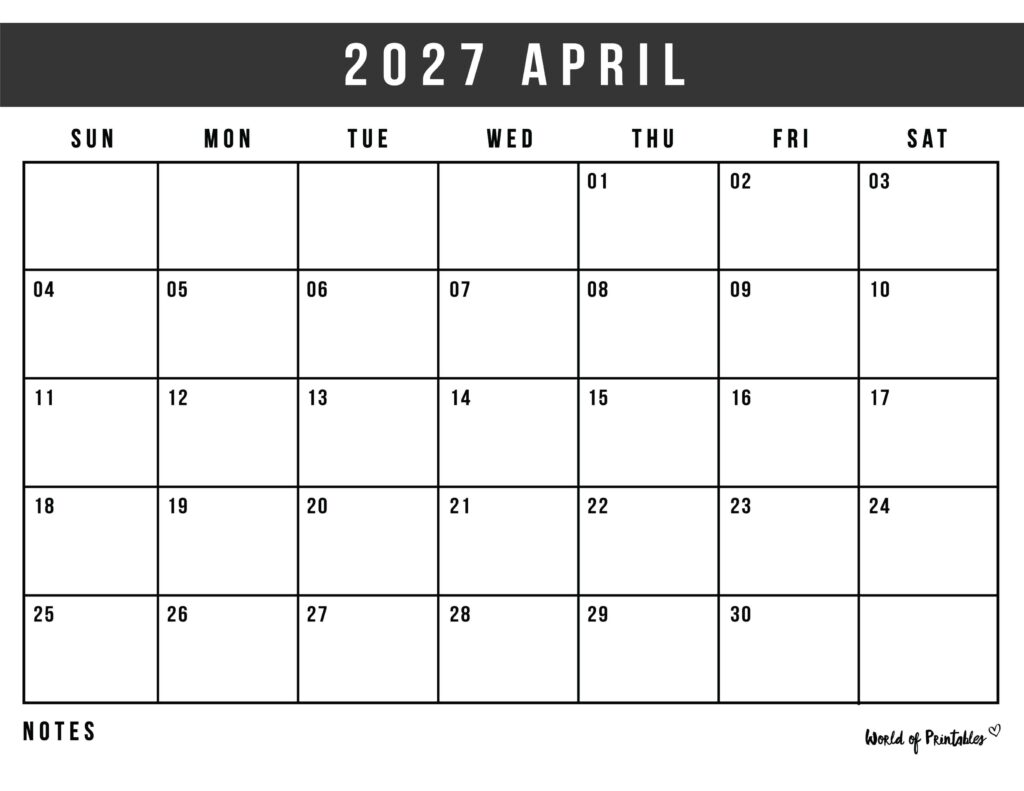Printable April 2027 Calendar Design 125
