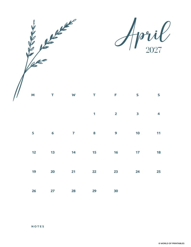 Printable April 2027 Calendar Design 15