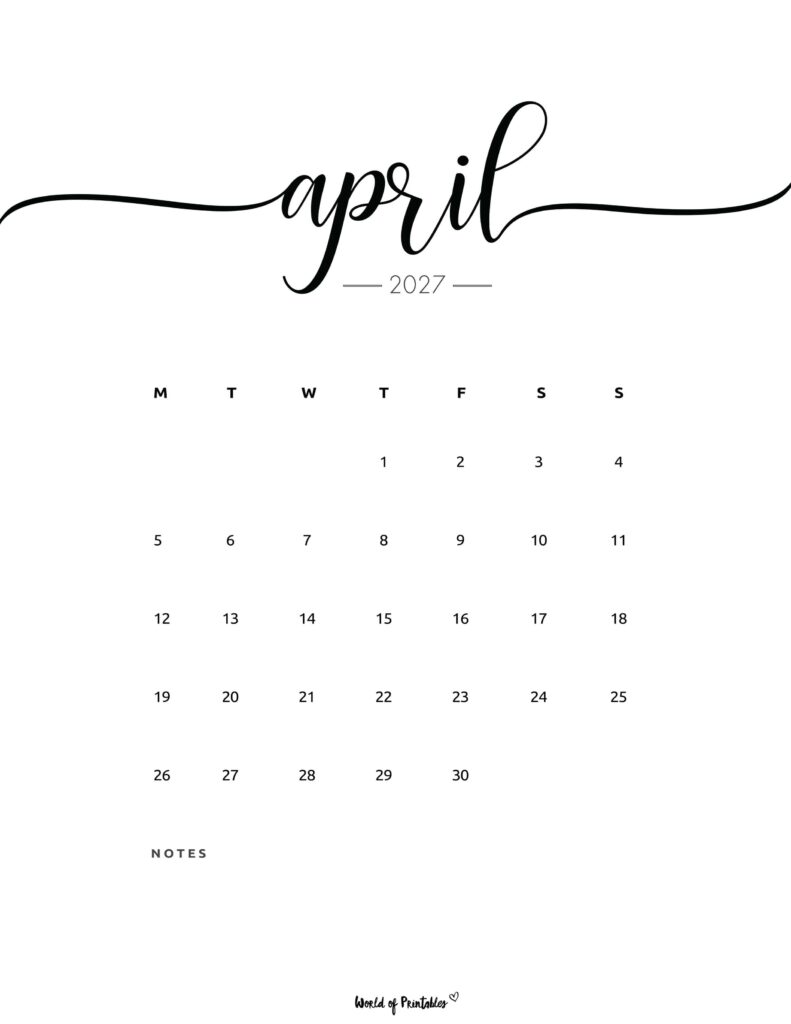 Printable April 2027 Calendar Design 201