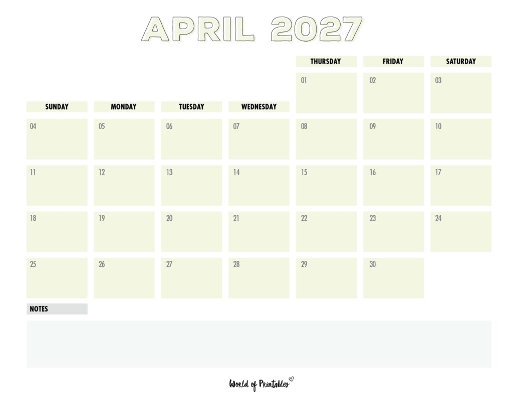 Printable April 2027 Calendar Design 203