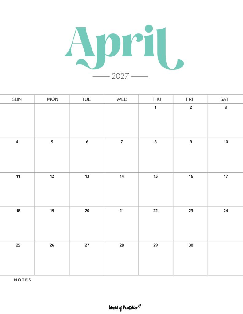 Printable April 2027 Calendar Design 204