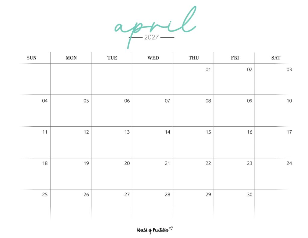 Printable April 2027 Calendar Design 206