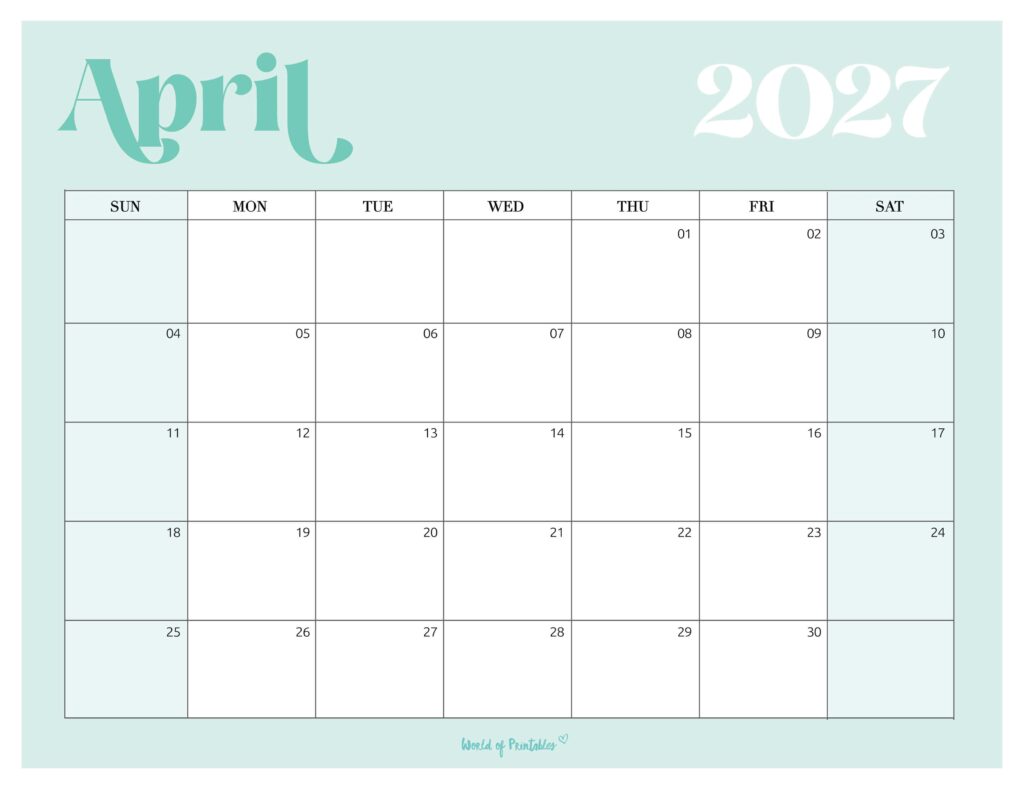 Printable April 2027 Calendar Design 207