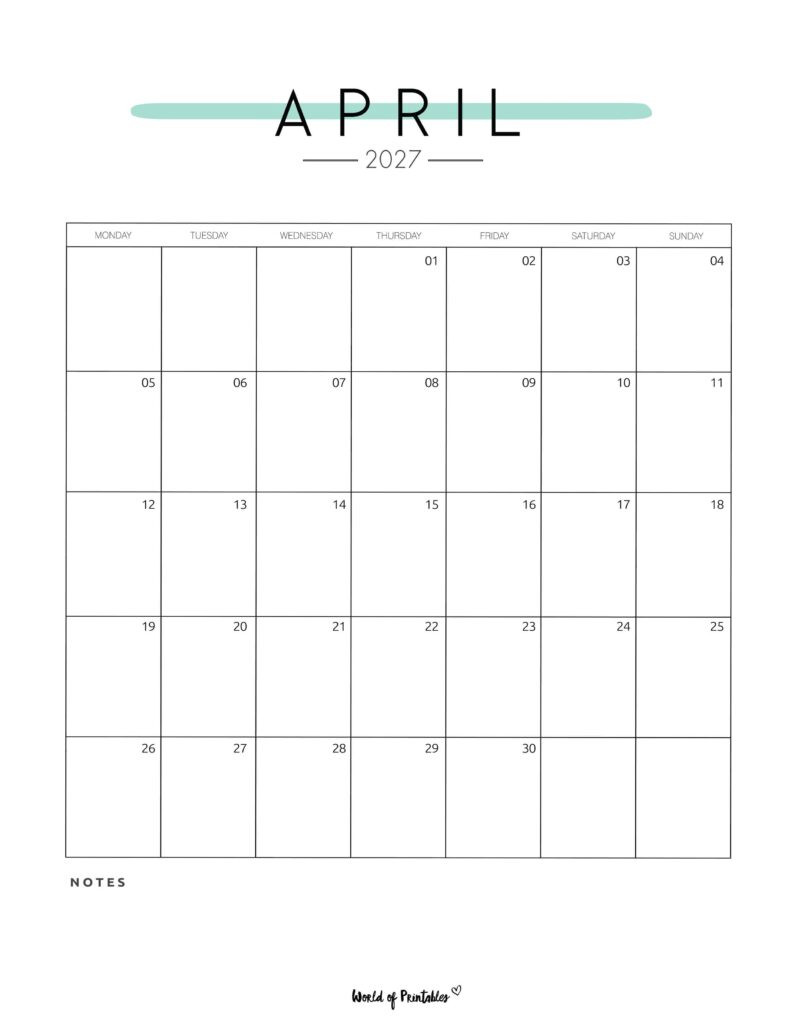 Printable April 2027 Calendar Design 209
