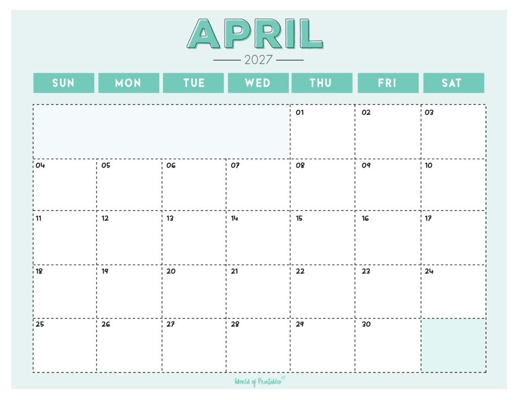 Printable April 2027 Calendar Design 210