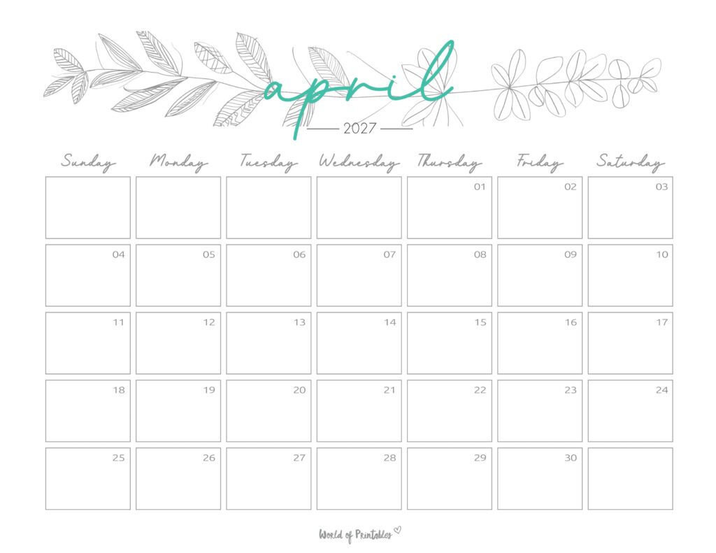 Printable April 2027 Calendar Design 250