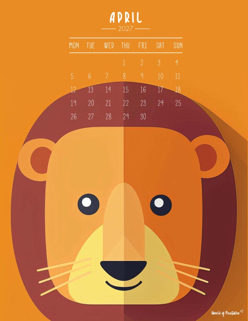 Printable April 2027 Calendar Design 251 - Monday