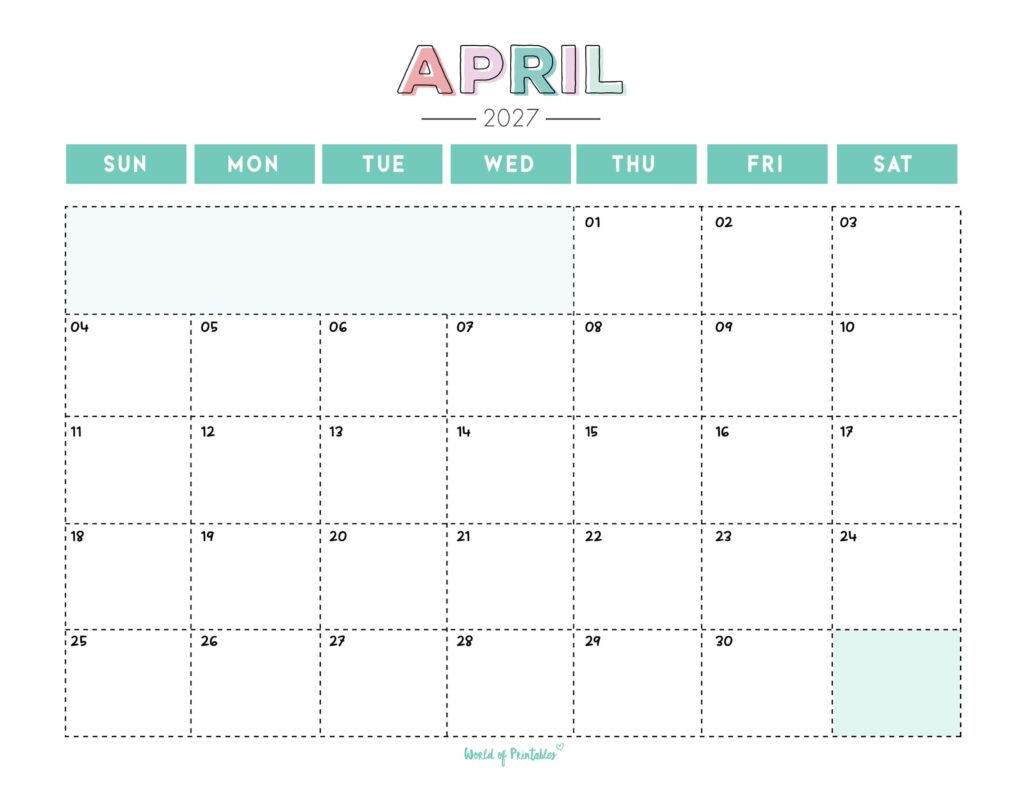Printable April 2027 Calendar Design 252