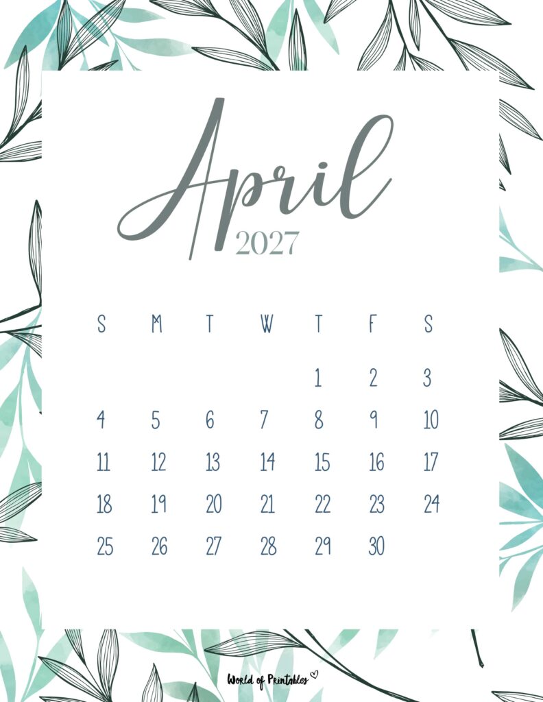 Printable April 2027 Calendar Design 3