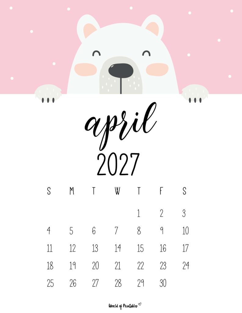 Printable April 2027 Calendar Design 30