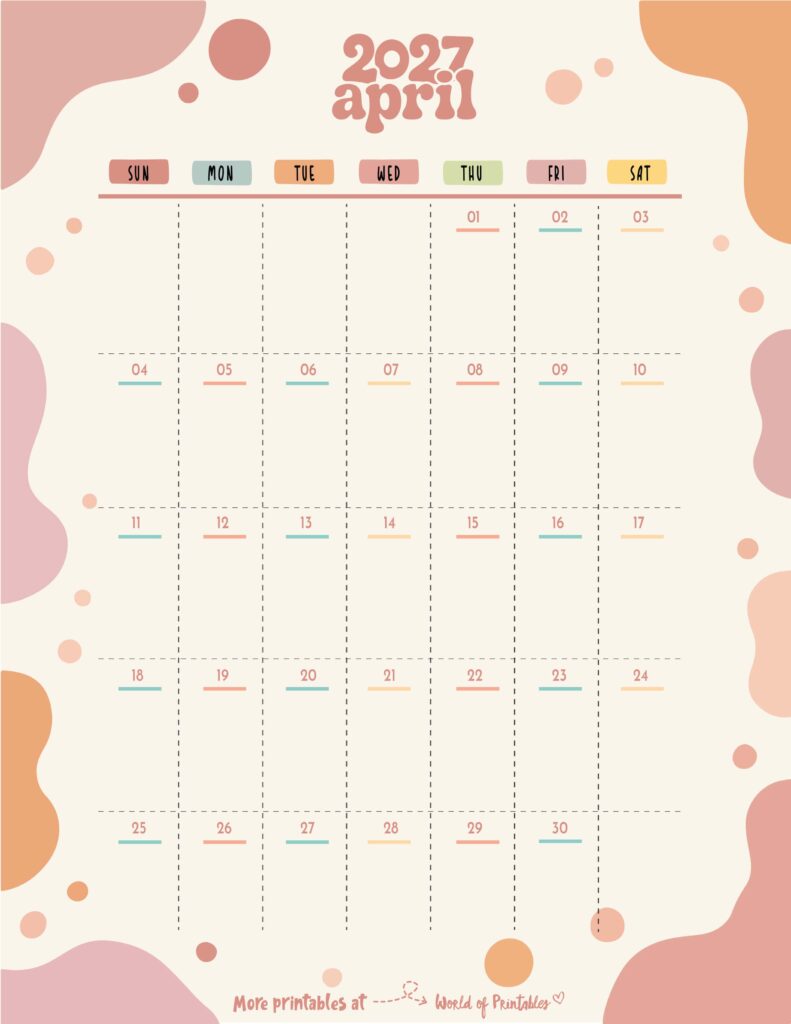 Printable April 2027 Calendar Design 305