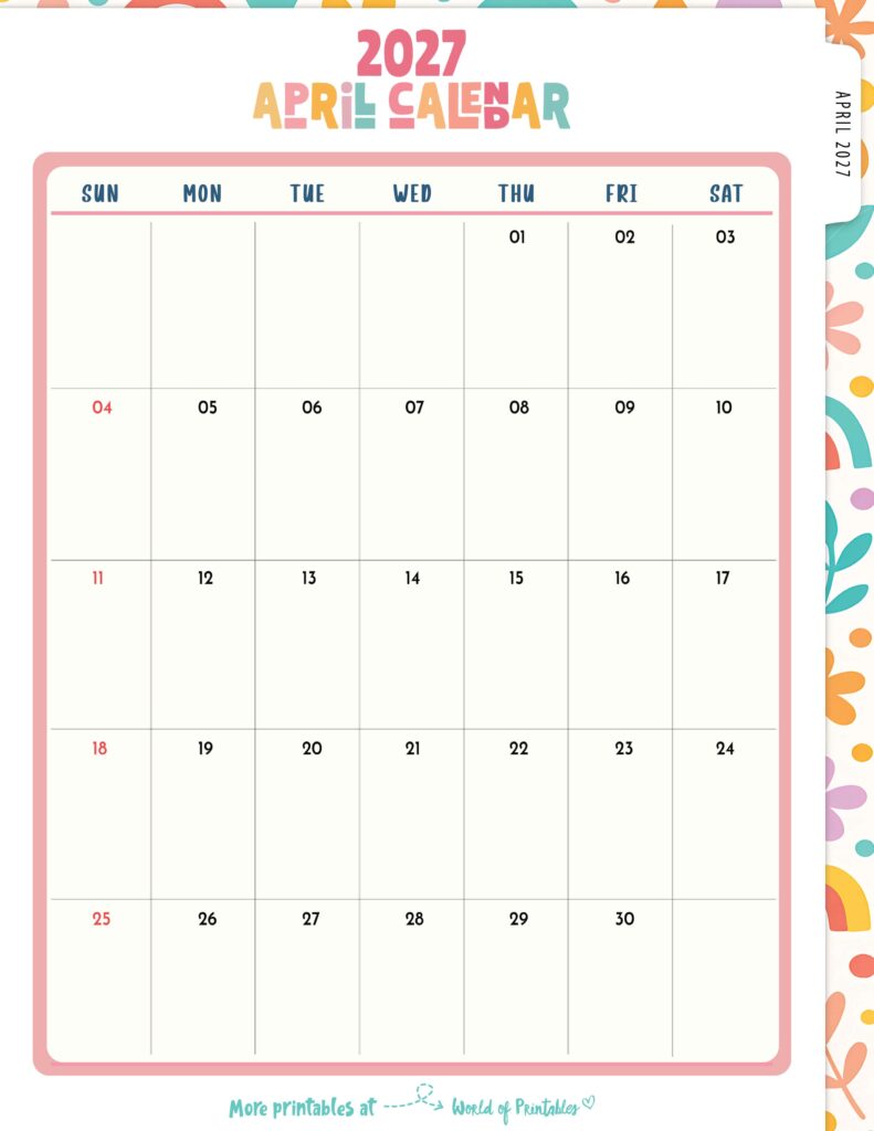 Printable April 2027 Calendar Design 310