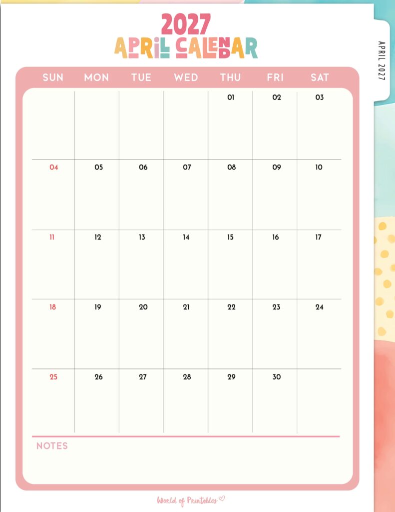 Printable April 2027 Calendar Design 311