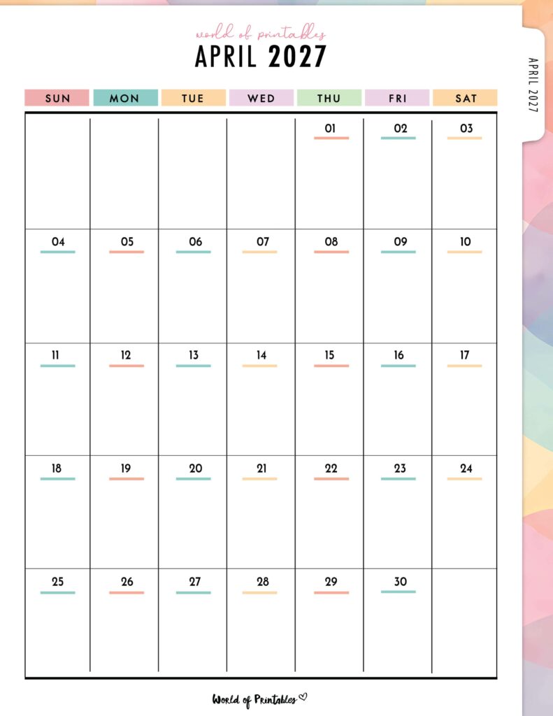 Printable April 2027 Calendar Design 313
