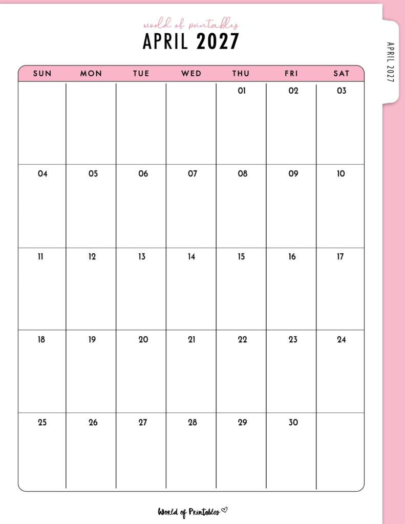 Printable April 2027 Calendar Design 316