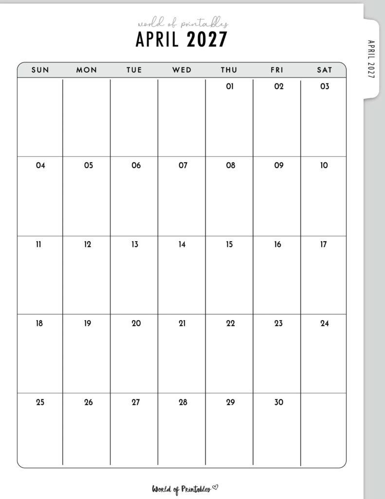 Printable April 2027 Calendar Design 317